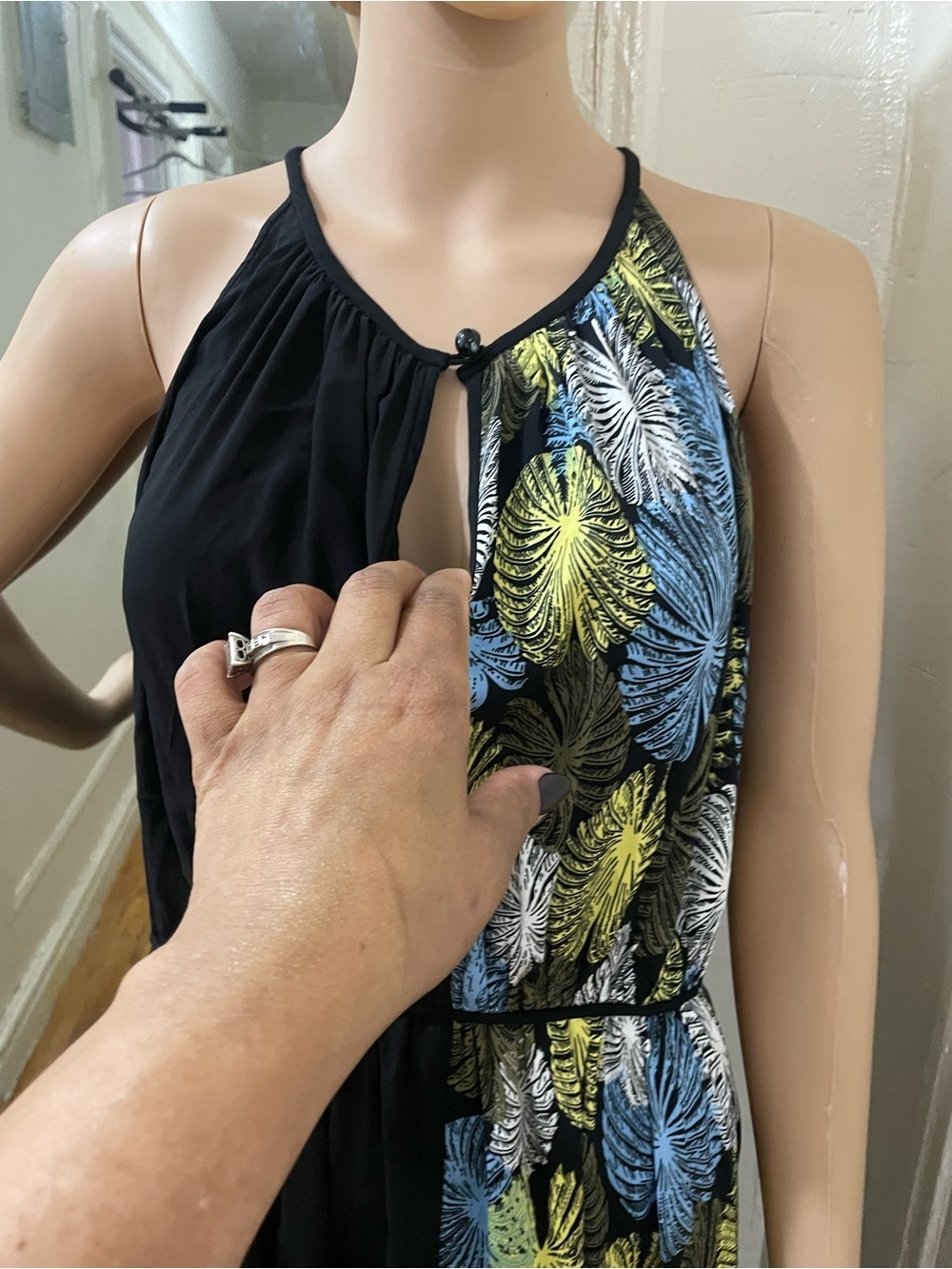 Diane Von Furstenberg Black Maxi with Blue and Gold Leaf Panel - Picture 9 of 12